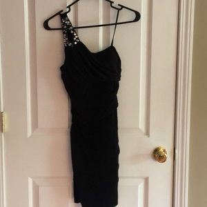 One Shoulder Black Dress with Crystals
